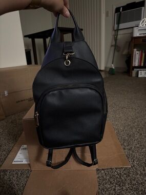 Olivia Miller Black Mini Leather Backpack with Gold Hardware